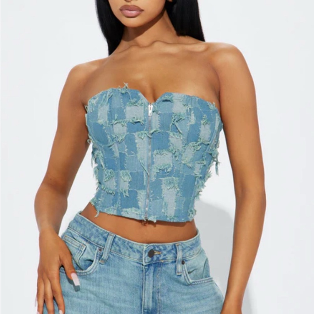Fashion Nova Blue Bustier Crop Top